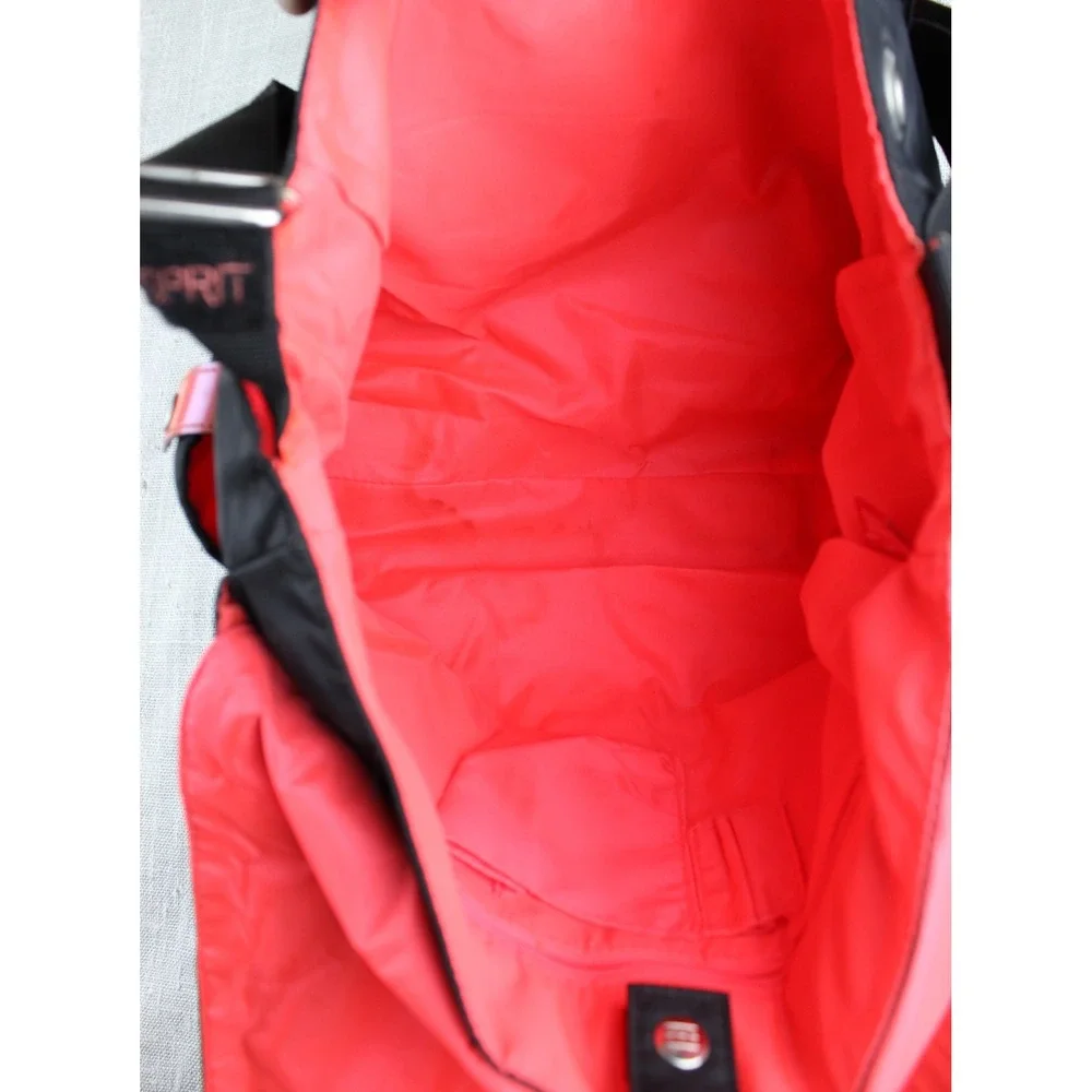 Y2K Esprit Messenger Bag Black Nylon Pink Lining Crossbody Shoulder Bag